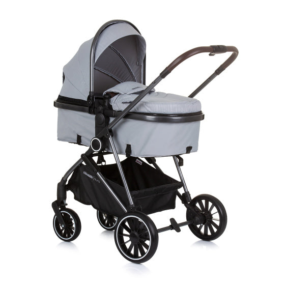 Aura Opvouwbare 3-in-1 Kinderwagen met Luiertas Ash Grijs Zwart