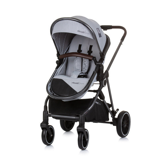 Aura Opvouwbare 3-in-1 Kinderwagen met Luiertas Ash Grijs Zwart
