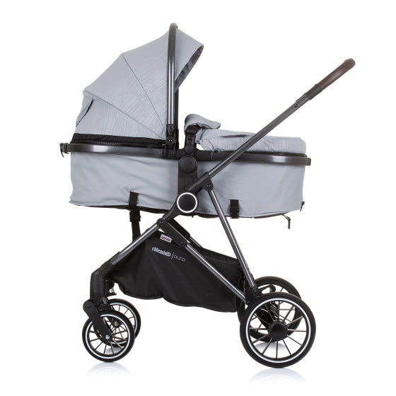 Aura Opvouwbare 3-in-1 Kinderwagen met Luiertas Ash Grijs Zwart