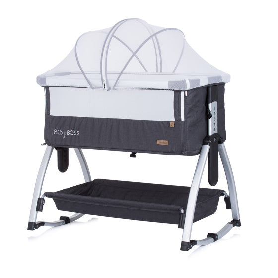 Baby Boss Co-sleeper met Schommelfunctie Klamboe Antraciet Grijs Zilver