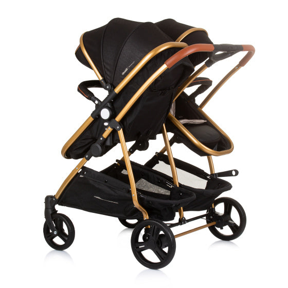 Duo Smart Opvouwbare Kinderwagen voor 2 Kids Obsidian Gold Zwart
