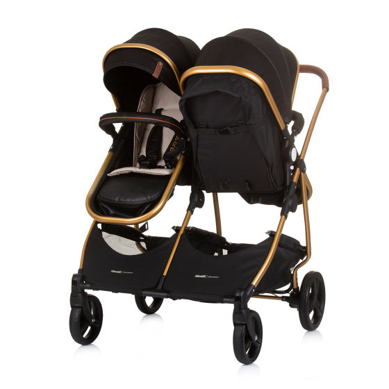 Duo Smart Opvouwbare Kinderwagen voor 2 Kids Obsidian Gold Zwart