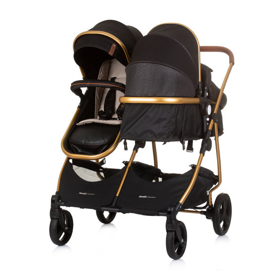 Duo Smart Opvouwbare Kinderwagen voor 2 Kids Obsidian Gold Zwart