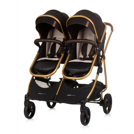 Duo Smart Opvouwbare Kinderwagen voor 2 Kids Obsidian Gold Zwart