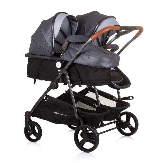 Duo Smart Opvouwbare Kinderwagen voor 2 Kids Zilver Grijs Zwart