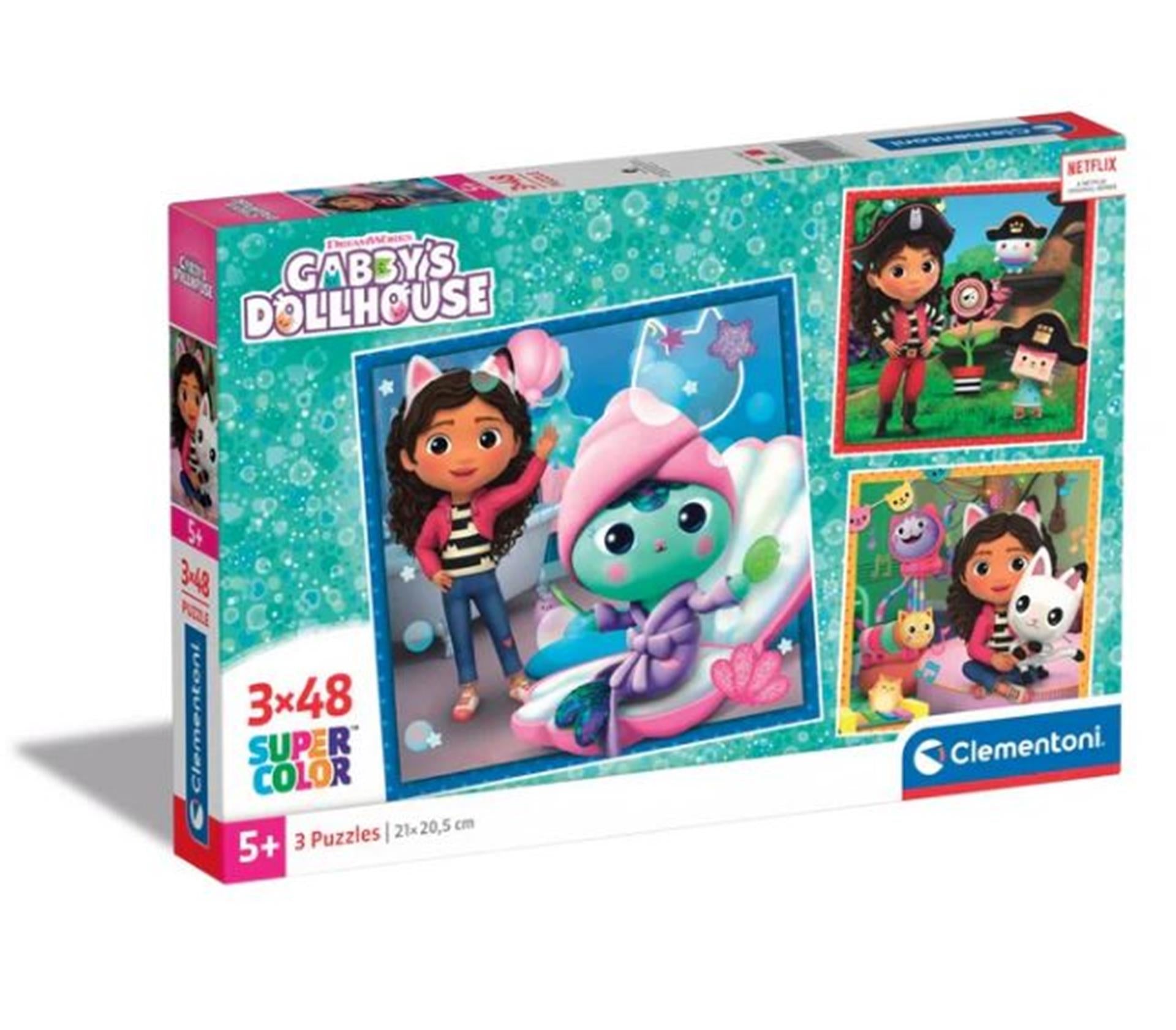 Clementoni legpuzzel super kleur vierkant gabby's poppenhuis ii, 3x48st.