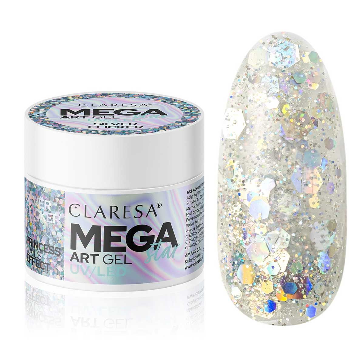 Claresa megastar zilveren flikker uv led art gel 10gr.