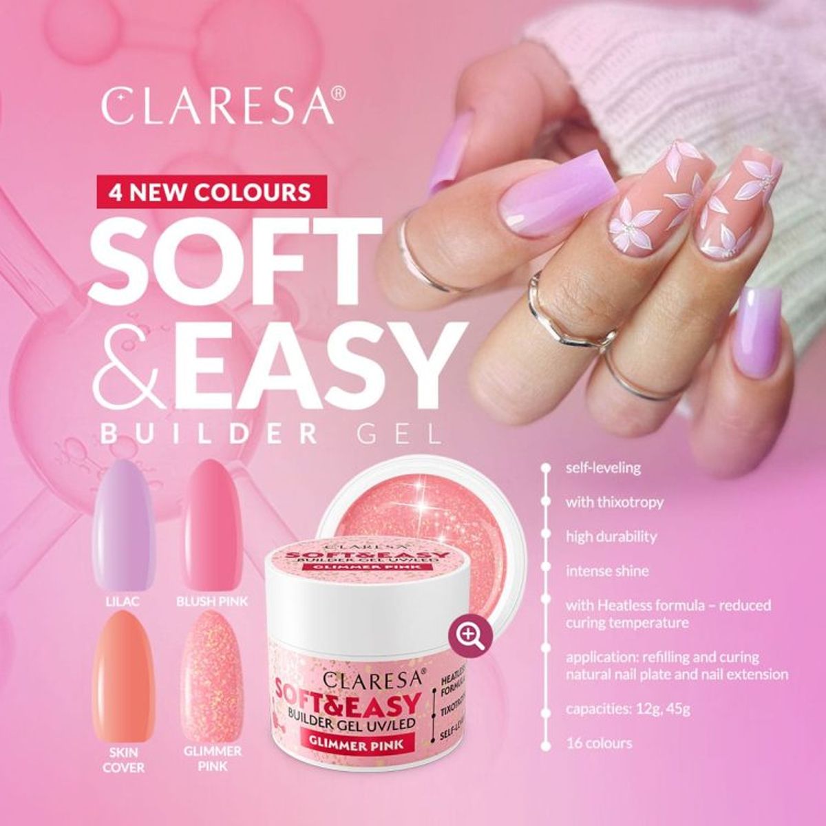 Claresa keratine soft easy builder gel blush roze 45gr.