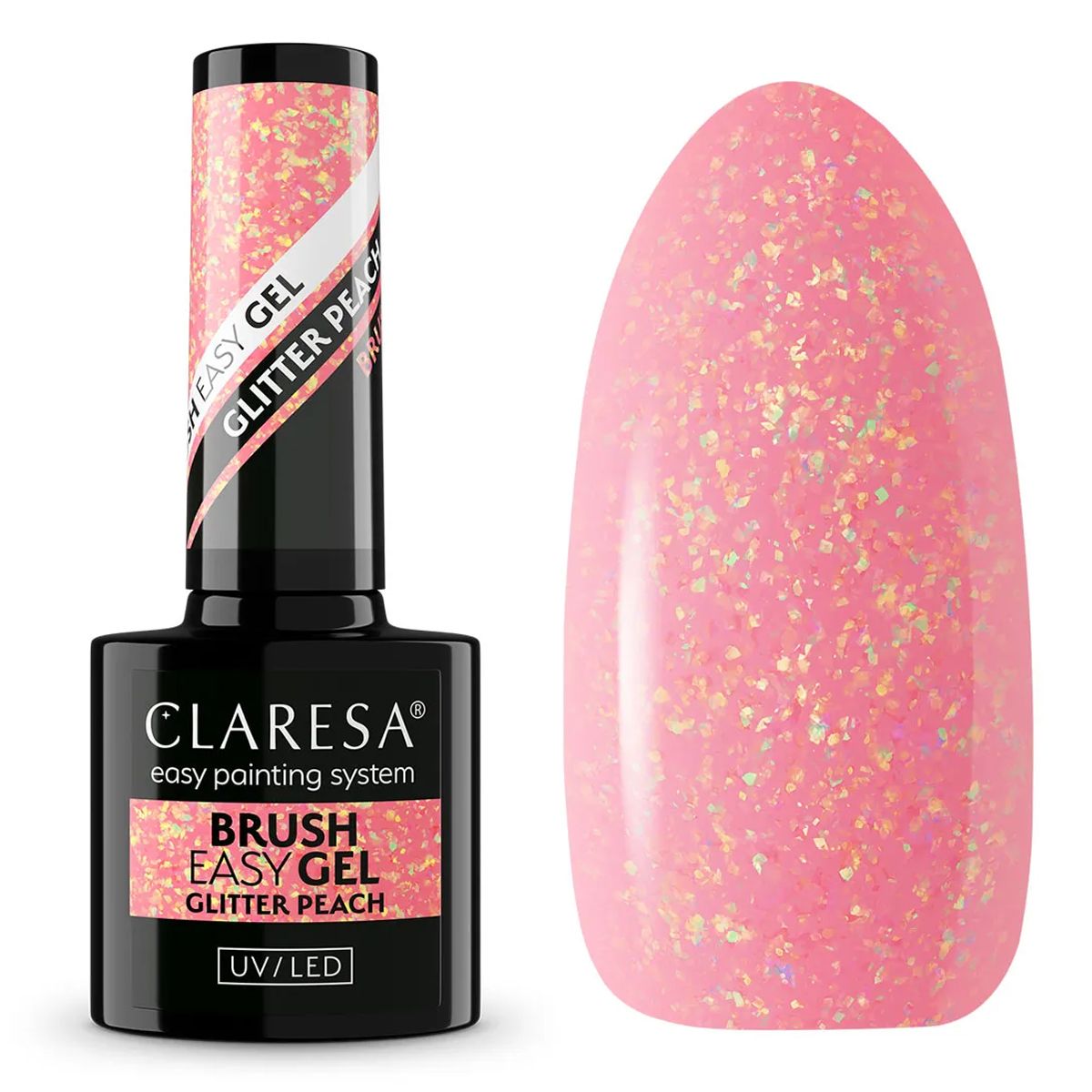 Claresa kwast easy gel glitter perzik 5ml