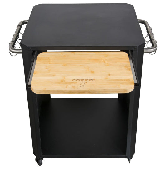 Buitentafel met uitschuifbare tafel voor pizzaoven zwart