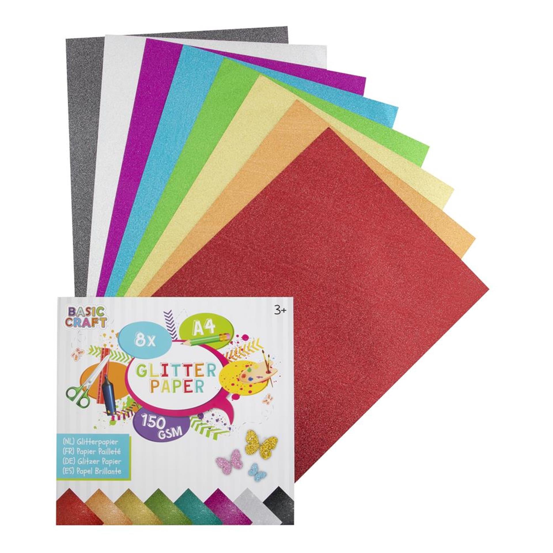 Basic craft a4 glitterpapier 150 gram 8 stuks
