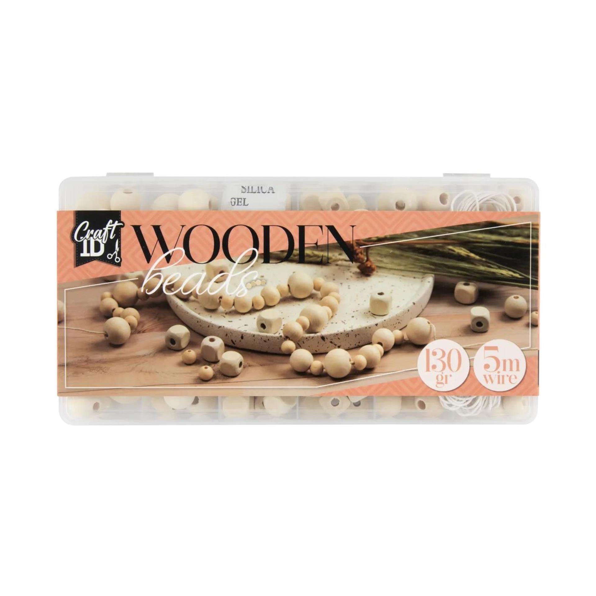 Craft id houten kralenset met koord, 130 gram