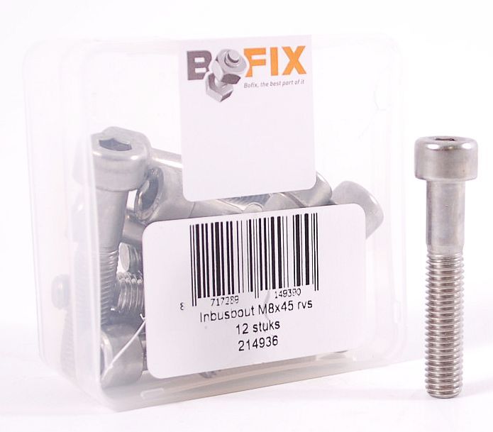 Inbusbout m8x45 roestvrij staal (p12)