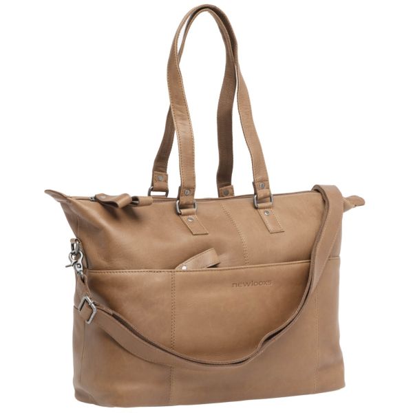 Sacoche de vélo New Looxs Verla 34 x 18 x 44cm 21 litres - en cuir de luxe - cognac