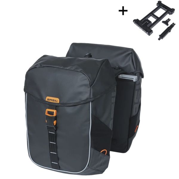 Basil dubbele fietstas miles dekzeil mik 34 liter 13 x 25 x 37 cm - zwart oranje