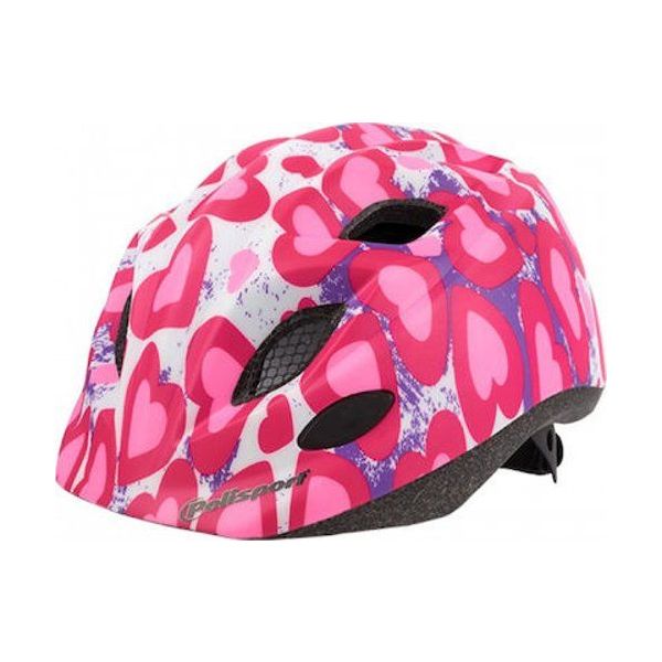 Polisport kinderhelm Glitterhartjes. maat: S (52 56 cm), kleur: roze