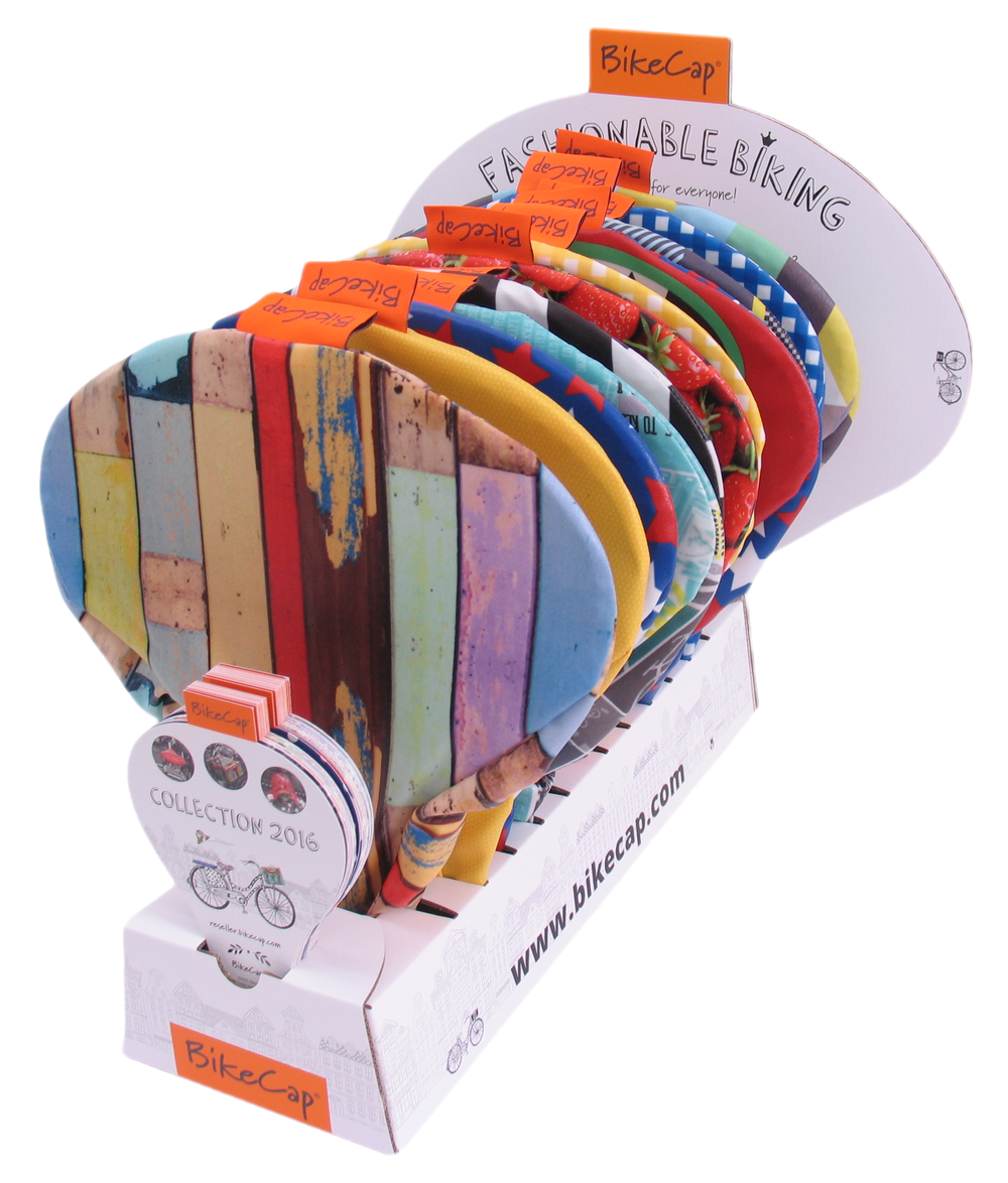 Zadeldekjes toonbank display BikeCap met waaier