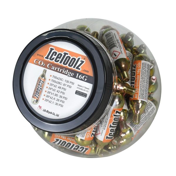 Cartouches CO2 16 grammes avec filetage IceToolz A821 (pot de 50 pièces)