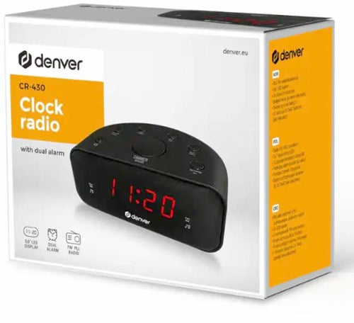 Enzo denver wekkerradio led fm zwart dual alarm - 8140211