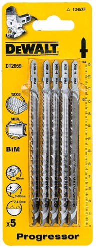 Dewalt accessoires decoupeerzaagblad bim progressor voor metaal en aluminium 3-10mm, pijpen en profielen en hout <65mm, 100x74x2,4-5mm, (t345xf) - dt2059-qz