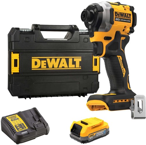 Dewalt dcf850e1t-qw - 18v xr brushless ultra compacte slagschroevendraaier | 3 snelheden | 1x 1.7ah powerstack accu in tstak - dcf850e1t-qw