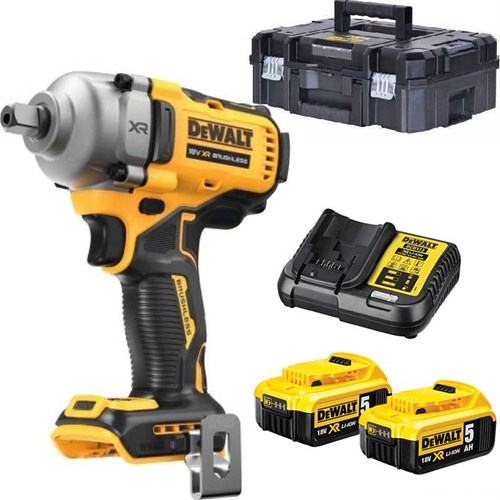 Dewalt dcf892p2t-qw | xr brushless accu slagmoersleutel 18v 1 2 met pin-aansluiting in tstak (2x 5.0ah accu + lader) - dcf892p2t-qw