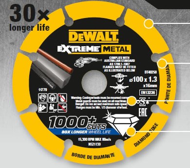 Dewalt accessoires dewalt dt40252 extreme metal diamantschijf | 125 x 22.23 x 1.3 mm - dt40252-qz
