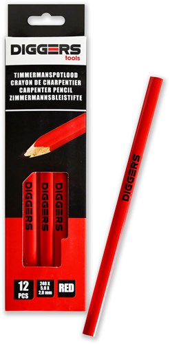 Diggers schrijnwerkerspotlood | 24cm | rood | 12 stuks - dig388