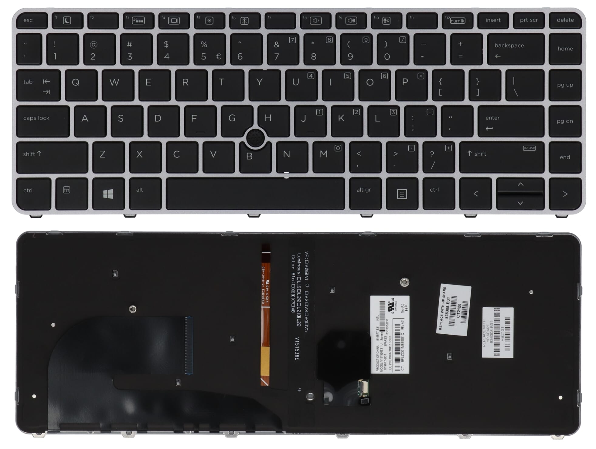 HP Laptop Toetsenbord Qwerty US + Trackpoint, Achtergrondverlichting