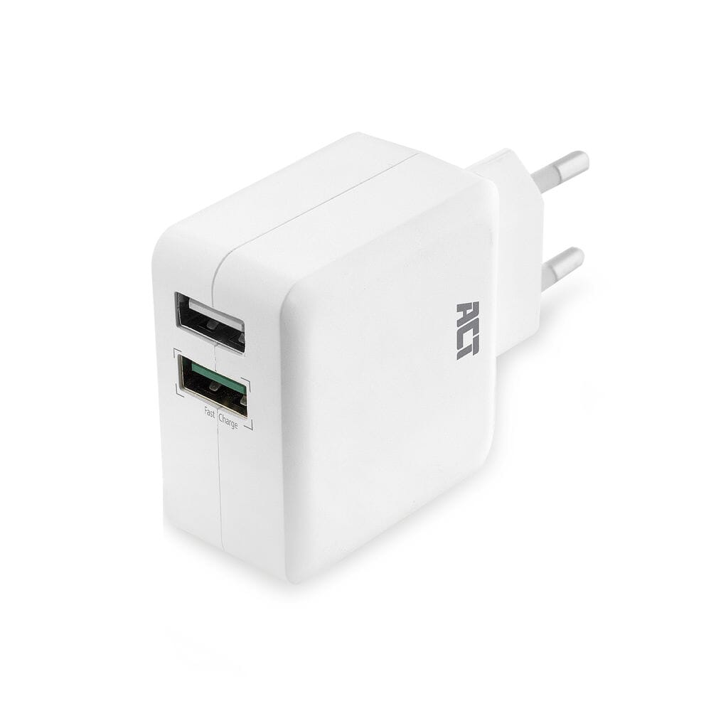 ACT USB-lader, 2-poorten, 30W, op één poort Charge, wit