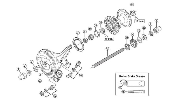 Shimano v-as conus links naafdyna rollerbrake naaf m9x11,94