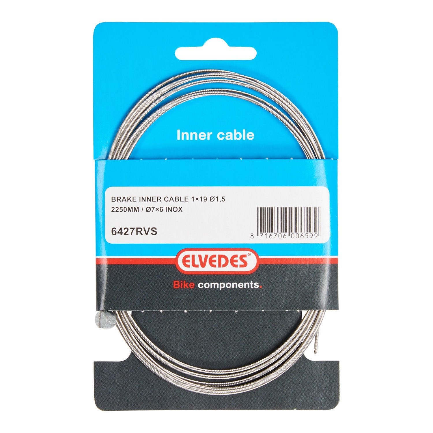 Brake inner cable Elvedes 2250mm Stainless steel ø1.5mm T-nipple (on card)