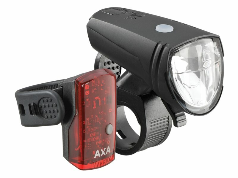 Ensemble Axa Greenline. Eclairage avant et arrière rechargeable par USB. rendement lumineux 15lm (emballage suspendu)