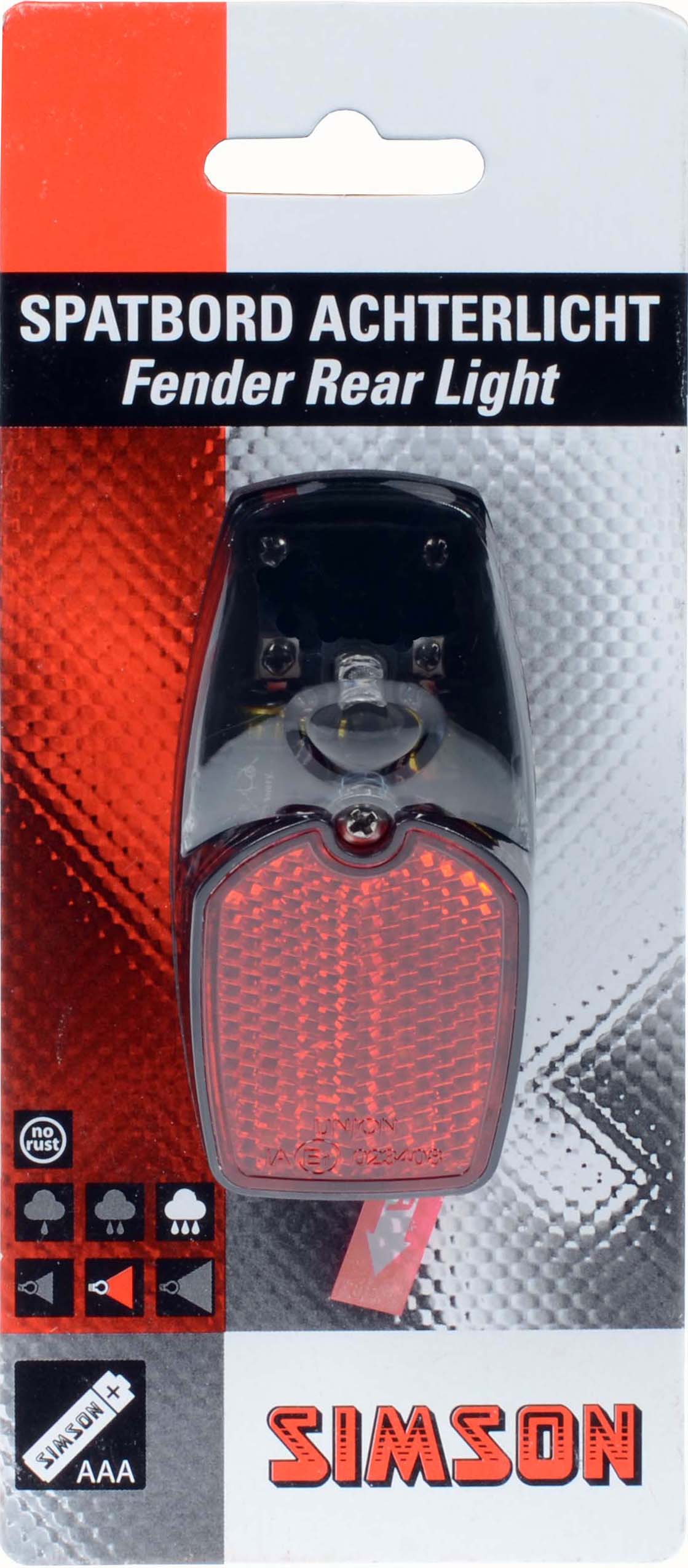 Simson spatbordachterlicht LED incl. verlichting batterijen op kaart