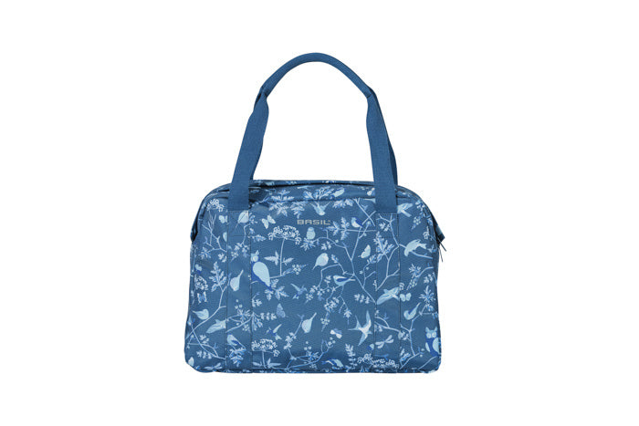 Basil Wanderlust Carry All Bag - blue bicycle handbag with bird print - water-repellent - 18L