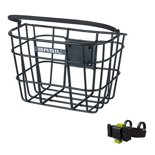 Basil Bremen Alu KF - bicycle basket - front - including Basil KF handlebar holder - black