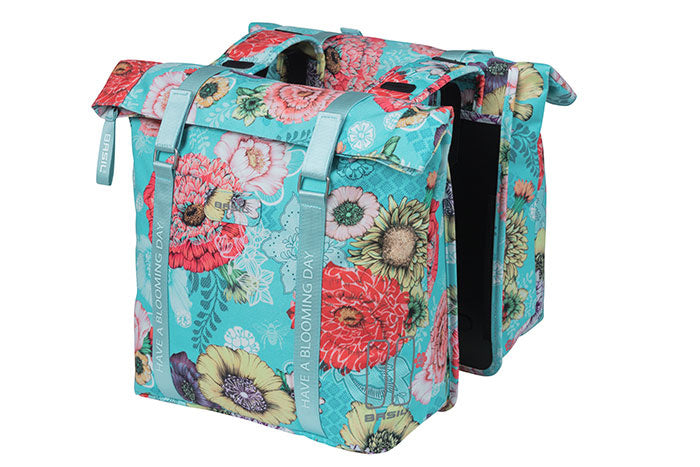 Basil Bloom Field dubbele fietstas - waterdicht, gerecycled PET - 28-35L - hemelsblauw