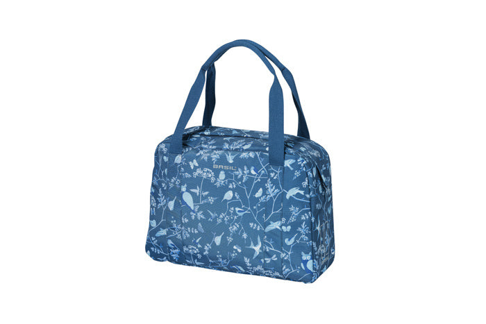 Basil Wanderlust Carry All Bag - blue bicycle handbag with bird print - water-repellent - 18L