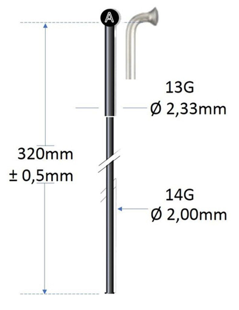 Alpina spaak zwart RVS 13g 320mm ø2,00mm voor spaakmachine p 100
