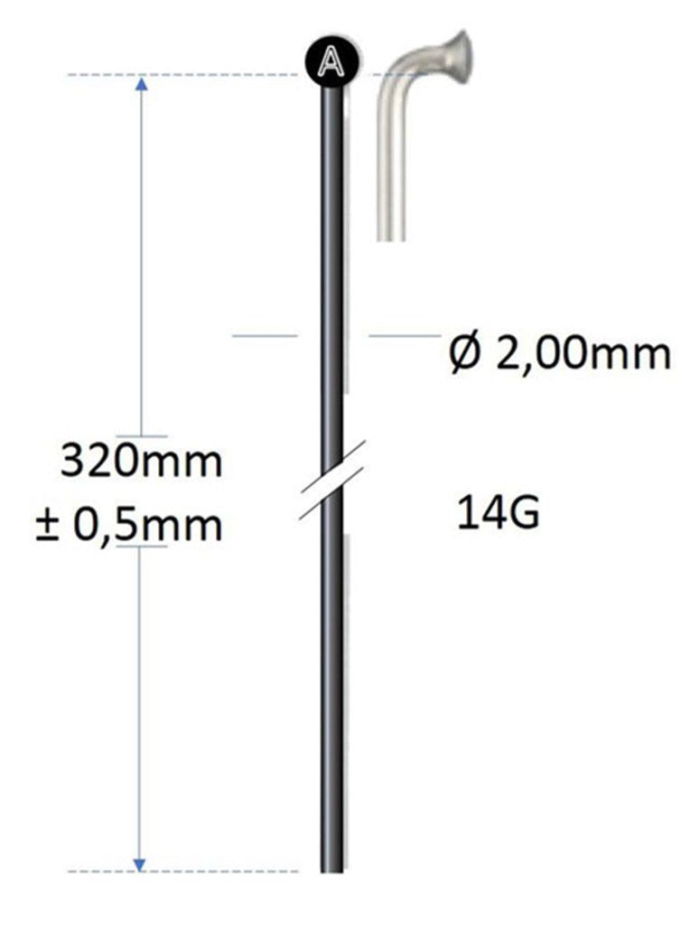 Alpina zwarte spaak 320x14 voor spaakmachine per 144 stuks