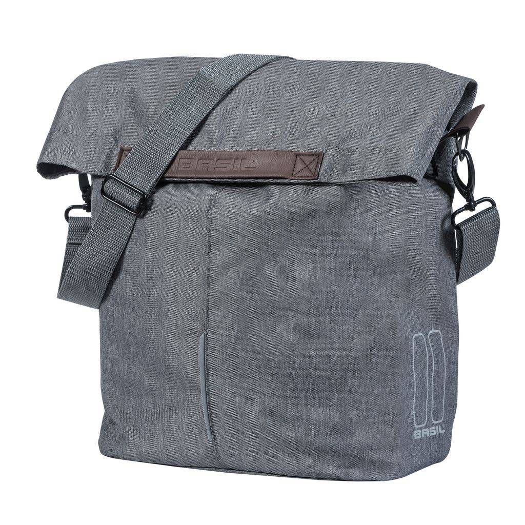 Basil City Shopper - bicycle shopper, grey melee, 14-16L, vegan leather, water-repellent folding closure, reflection