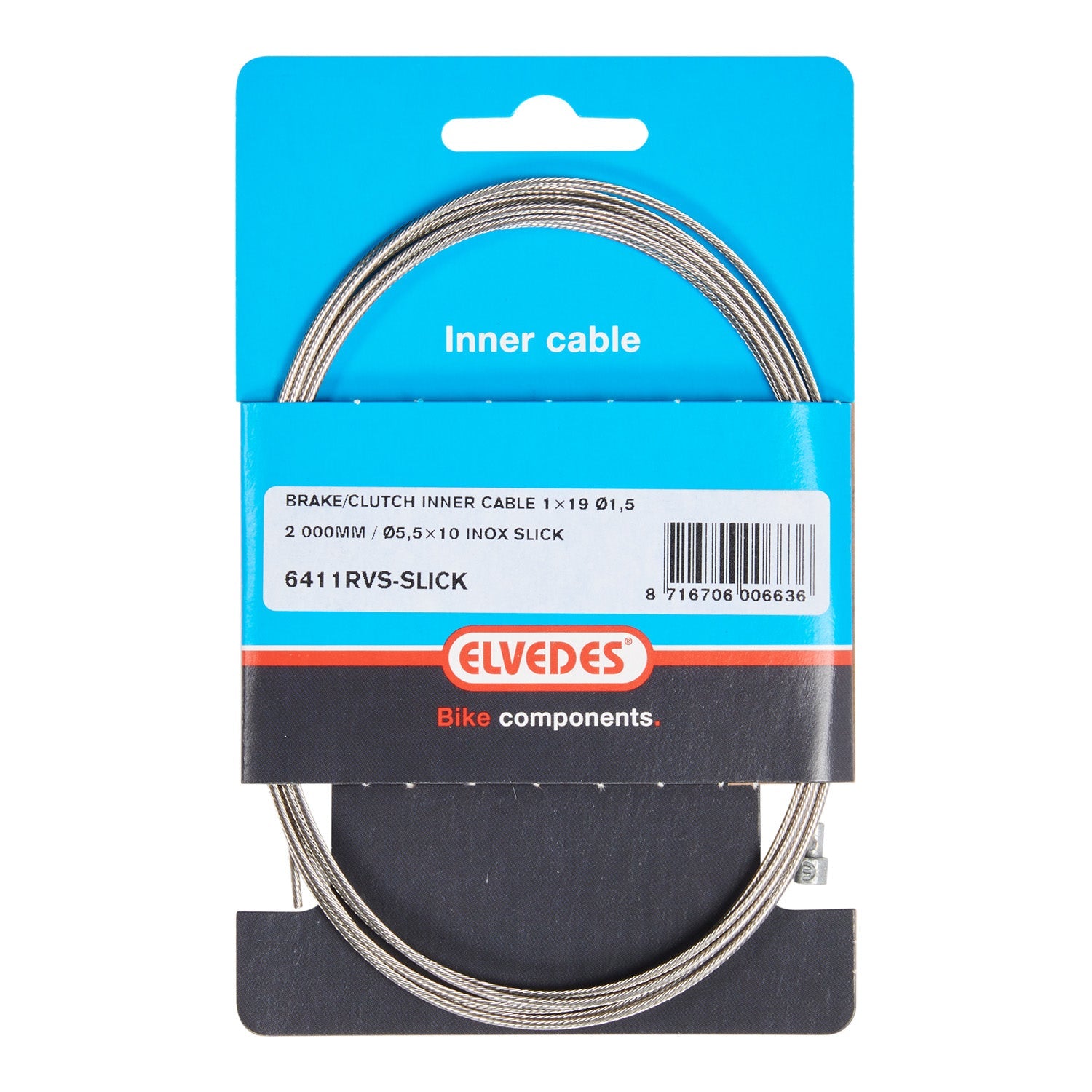 Elvedes rem binnenkabel 2000mm RVS glad ø1,5mm v-nippel