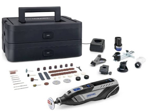 Dremel 8250-5 65 platinum+ - multitool - inclusief 2x 12v 2.0 ah accu - 65 accessoires - detailhandgreep - lijn-en circkelgeleider - bewerkingsplatform - comfort guard hulpstuk - frees hulpstuk - lader -