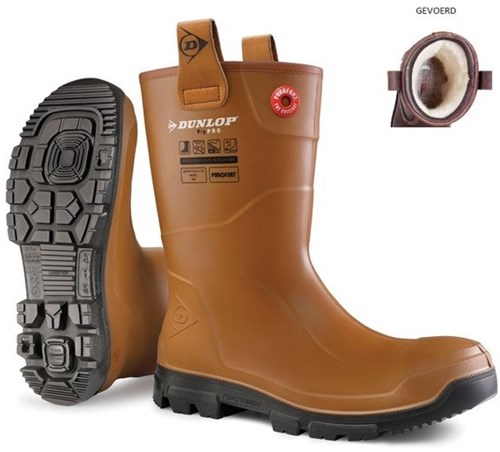 Dunlop lj2hr48fl werklaars | rigpro | gevoerd | bruin | maat 42 8713197053378