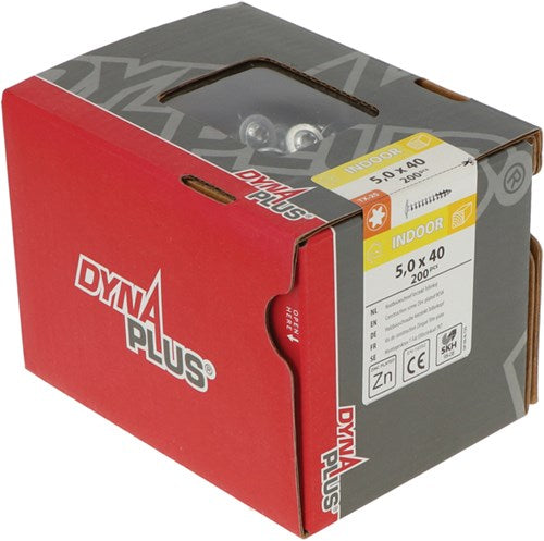 Dynaplus houtbouwschroef verzinkt tellerkop voldraad +snijpunt torx tx25 5.0x40 | 200 stuks - 0286.01.41601