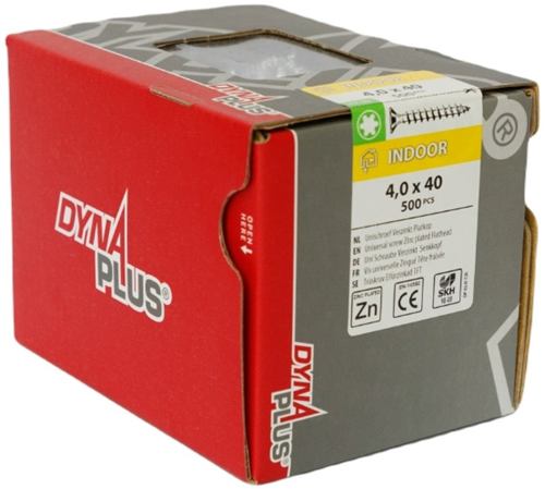 Dynaplus unischroef spaanplaatschroef verzinkt platkop deeldraad torx tx20 4.0x40 24 | 500 stuks - 0281.01.25604