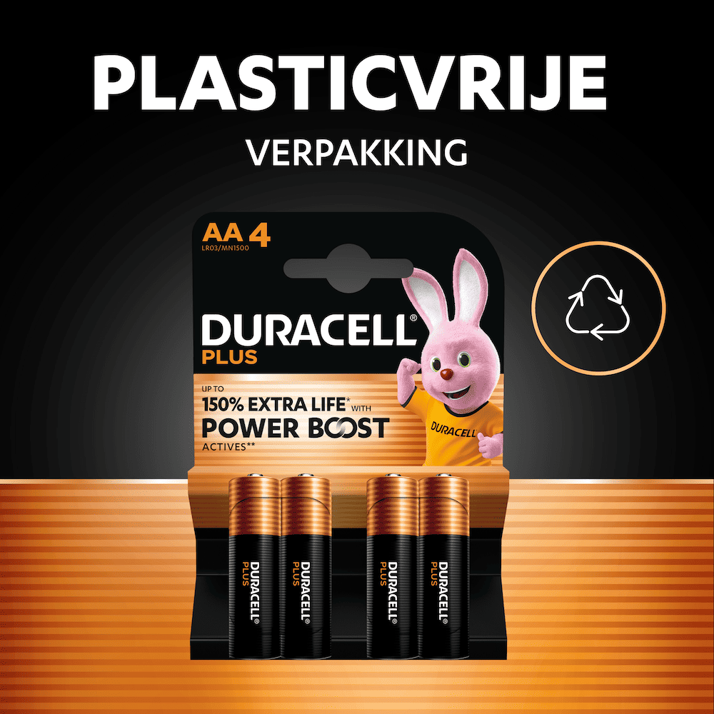 Duracell plus aa batterij lr6 mn1500 1,5v<br> kaart a 4 stuks