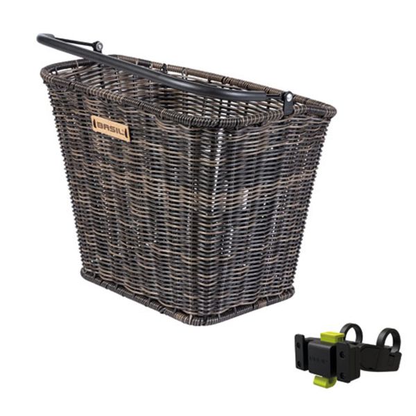 Basil Bremen Rattan Look KF - Bicycle Basket - Front - including Basil KF Handlebar Holder - Brown