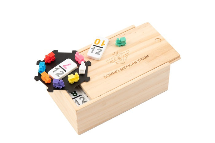 dominospel Mexicaanse trein hout naturel wit 101-delig