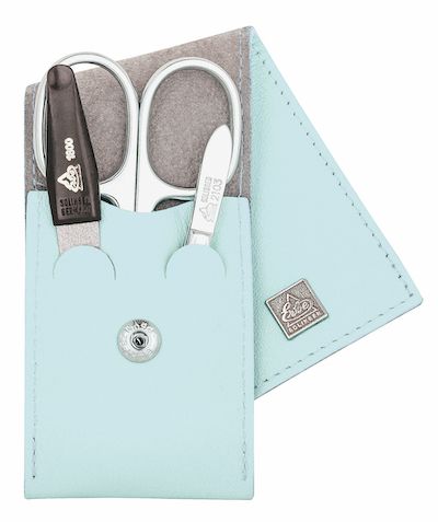 Erbe solingen 3-delige manicure etui met drukknoop sluiting blauw zacht (erbe9670)